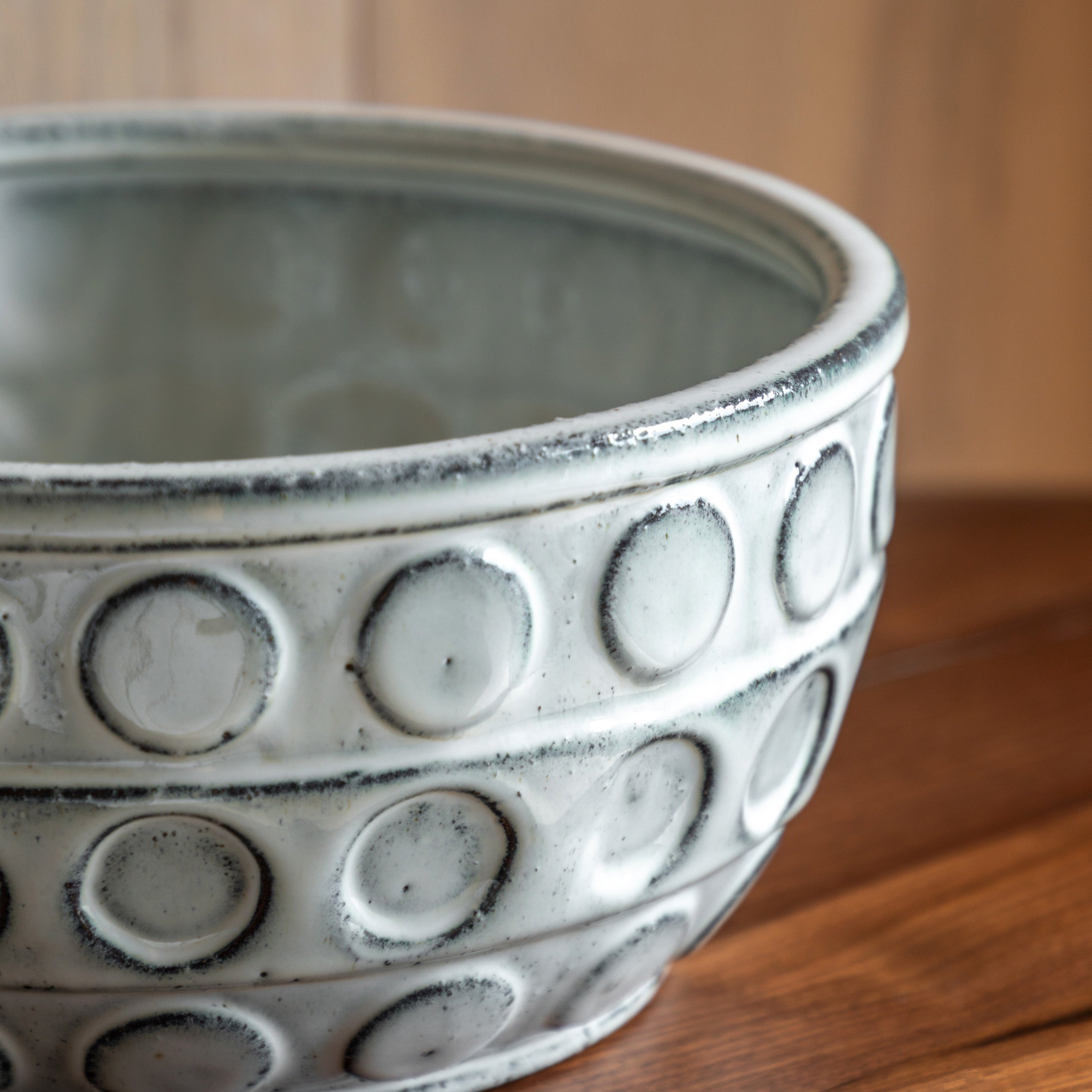 Ushi Handcrafted White Glaze Dotted Ceramic Bowl